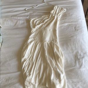 Cream colored lace up back one shoulder dress